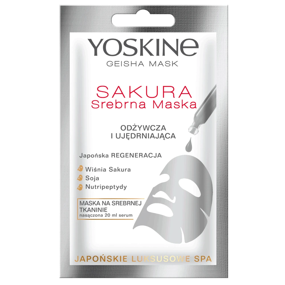 Yoskine Geisha Mask maska na srebrnej tkaninie sakura — Inhaltsstoffe und Bewertung