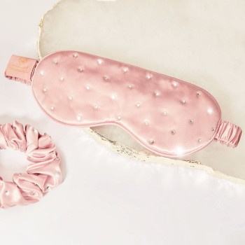Opaska na oczy do spania Opaska na oczy z jedwabiu z kryształkami – rose gold 