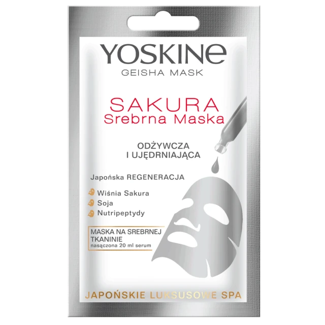 Maseczki w płachcie Geisha Mask maska na srebrnej tkaninie sakura 