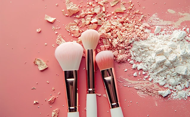 Akcesoria do makijażu na tle skruszonego makijażu