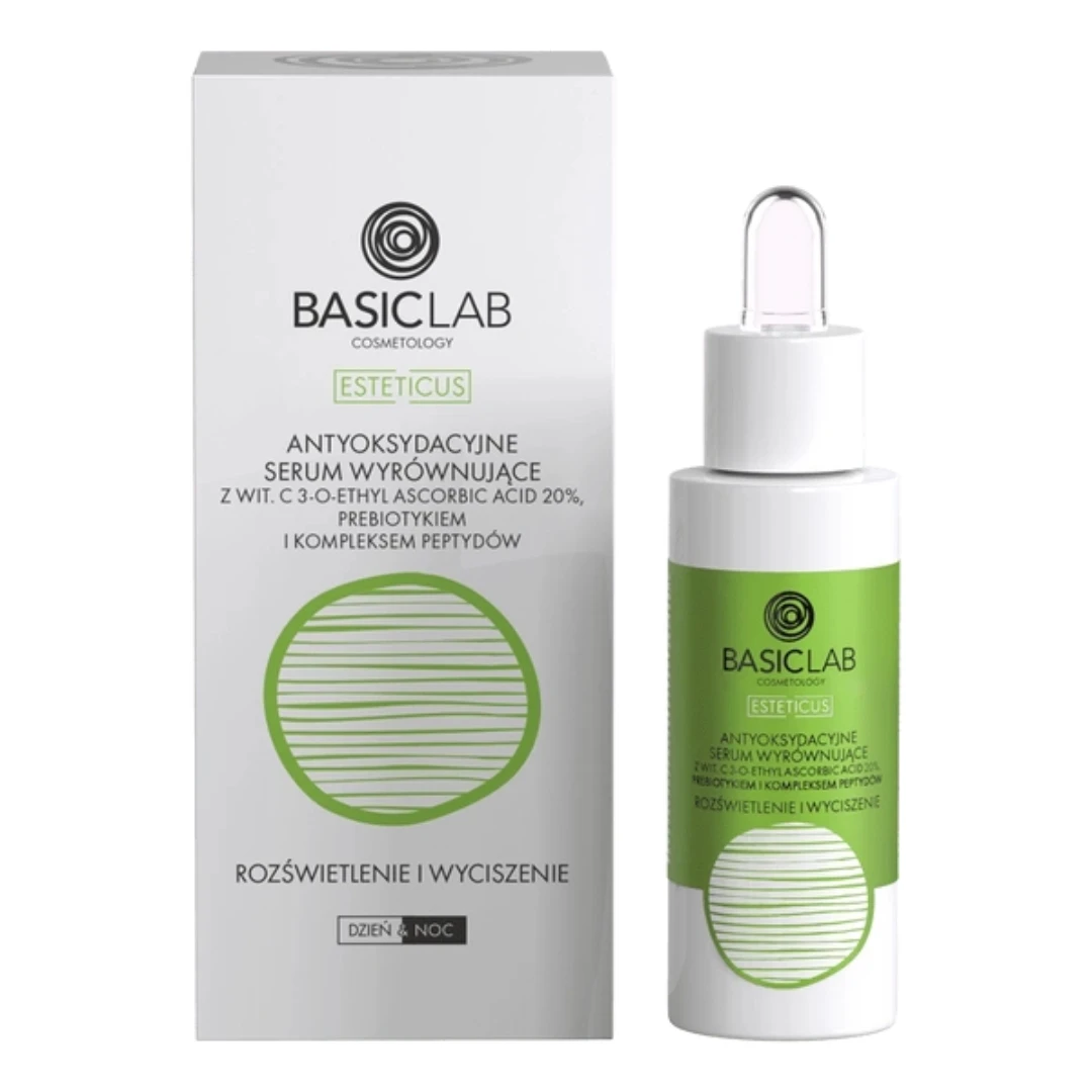 BasicLab COSMETOLOGY Antyoksydacyjne serum wyrównujące 20% wit C, prebiotyk i kompleks peptydów — Inhaltsstoffe und Bewertung