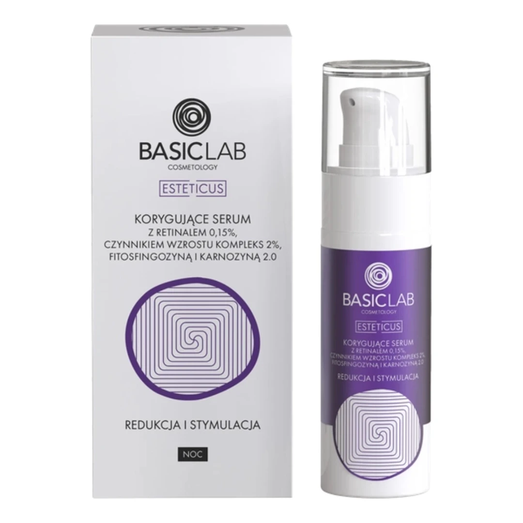 BasicLab COSMETOLOGY Korygujące serum 0,15% retinal, 2% kompleks czynnika wzrostu, fitosfingozyna i karnozyna 2.0 — Inhaltsstoffe i ocena