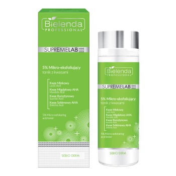 Toniki do twarzy SUPREMELAB SEBIO DERM 5% Mikro-eksfoliujący tonik z kwasami 200 ml