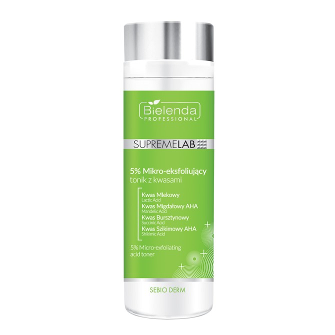 Toniki do twarzy SUPREMELAB SEBIO DERM 5% Mikro-eksfoliujący tonik z kwasami 200 ml