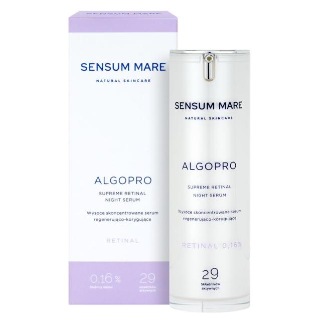 Kremy na noc ALGOPRO R Wysoce skoncentrowane serum regenerująco-korygujące z Retinalem 0,16% i kompleksem fosfo-ceramidowym - 29 składników aktywnych 30 ml