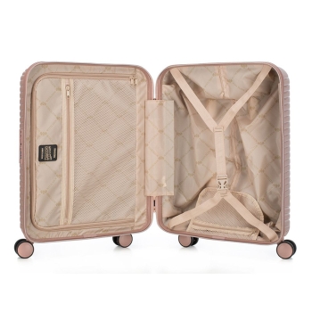 Walizki Walizka kabinowa z polikarbonu w paseczki Beige 40 l