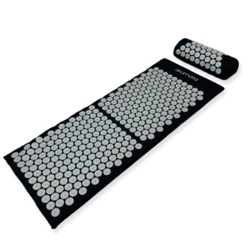 Maty do akupresury Akumata długa mata do akupresury z poduszką czarno - szara czarno - szary