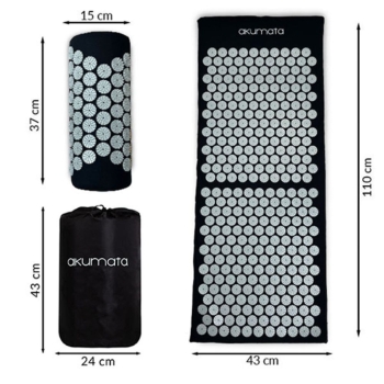 Maty do akupresury Akumata długa mata do akupresury z poduszką czarno - szara czarno - szary