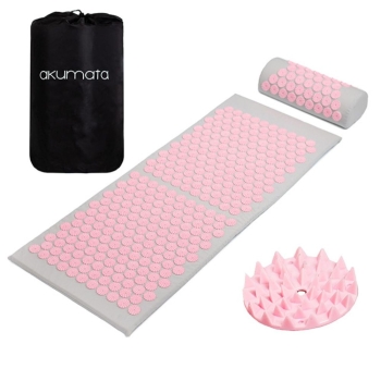 Maty do akupresury Akumata długa mata do akupresury z poduszką szaro - różowa szaro - różowa