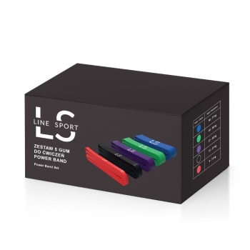Gumy oporowe Zestaw 5 długich gum oporowych do ćwiczeń Power Band wielokolorowy