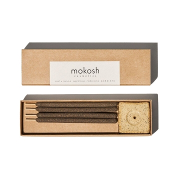 Aromaty do wnętrz Zestaw naturalnych kadzideł Mleczna wanilia i pomarańcza z ceramiczną podstawką 