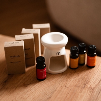 Aromaty do wnętrz Zestaw z kominkiem ceramicznym i 3 olejkami eterycznymi 