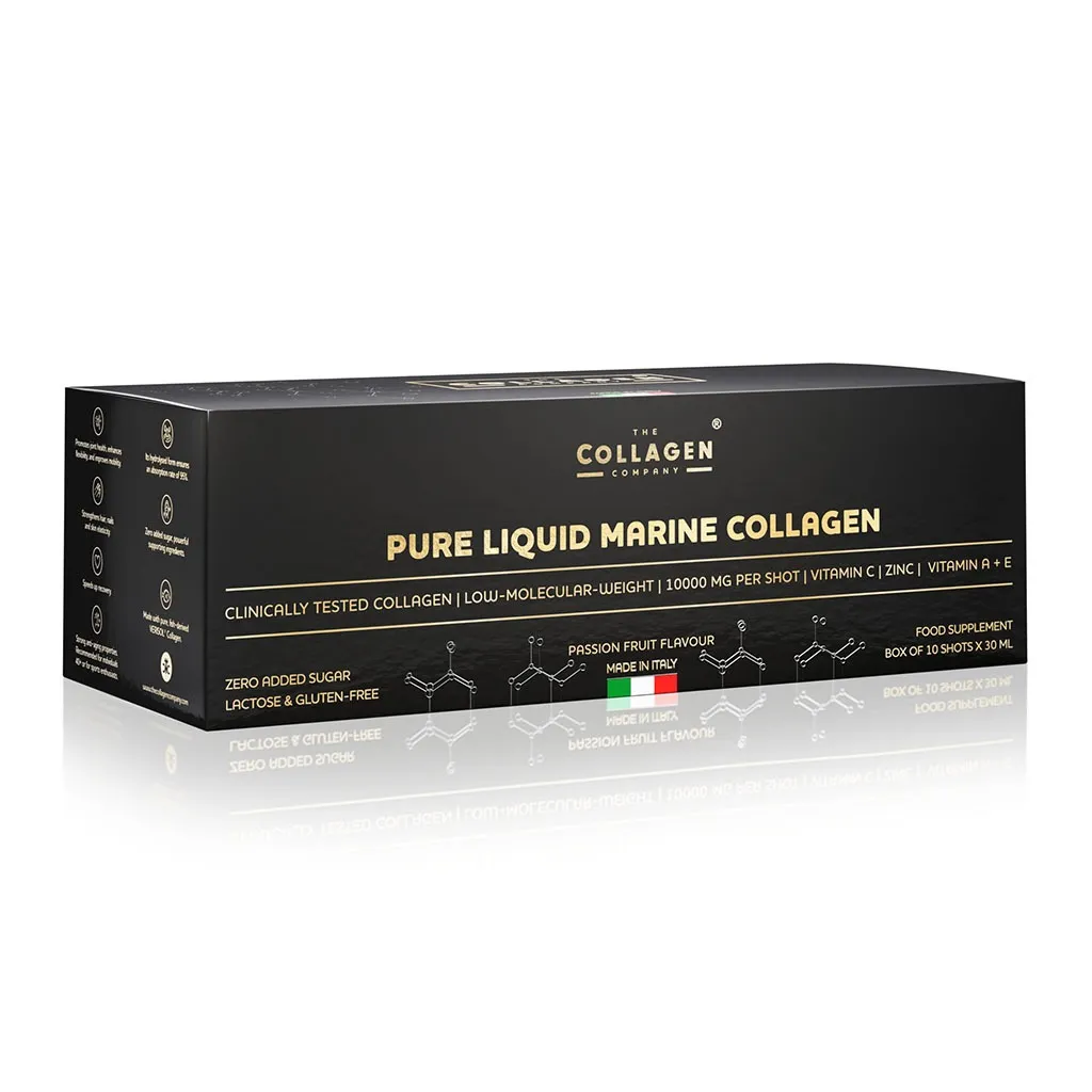 Коллаген The Collagen Company Pure Liquid Marine Collagen Black Edition 10 000 мг, маракуйя, 10 ампул по 30 мл