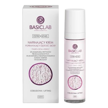 Kremy na dzień Napinający krem poprawiający gęstość skóry na dzień do twarzy, szyi i dekoltu, 12% kompleksu peptydów prokolagenowych, 5% kompleksu enkapsułowanych jonów wapnia, fitoestrogeny, Odbudowa i Lifting 50 ml