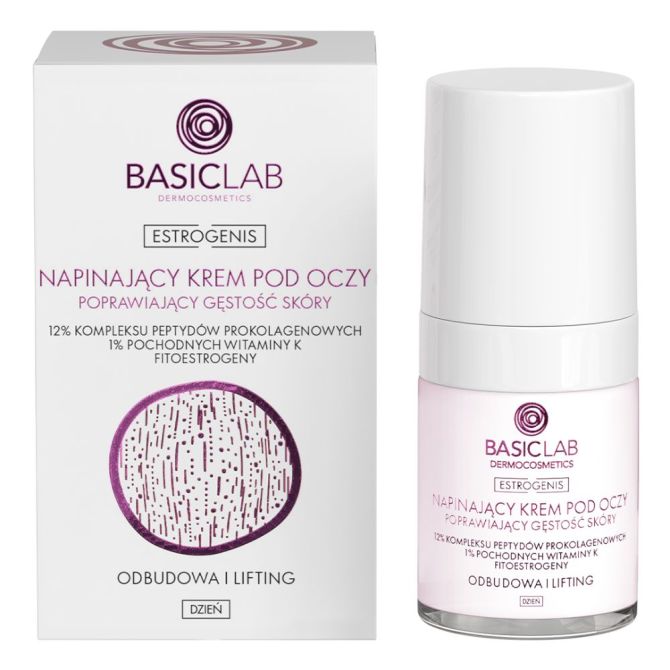 Kremy pod oczy Napinający krem pod oczy poprawiający gęstość skóry, 12% kompleksu peptydów prokolagenowych, 1% pochodnych witaminy K, fitoestrogeny, Odbudowa i Lifting 18 ml