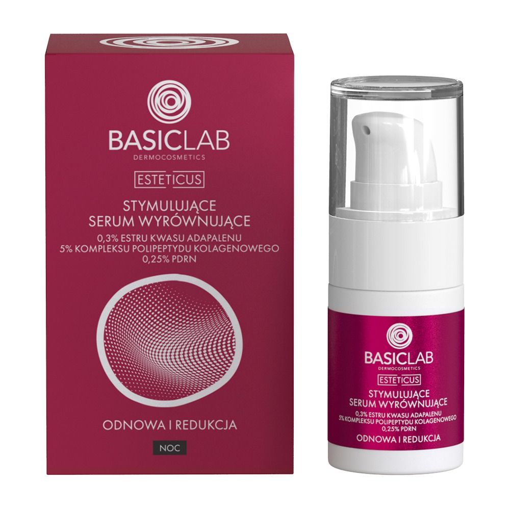 BasicLab Stymulujące serum wyrównujące, 0,3% estru kwasu adapalenu, 5% kompleksu polipeptydu kolagenowego, 0,25% PDRN, Odnowa i Redukcja — Inhaltsstoffe i ocena