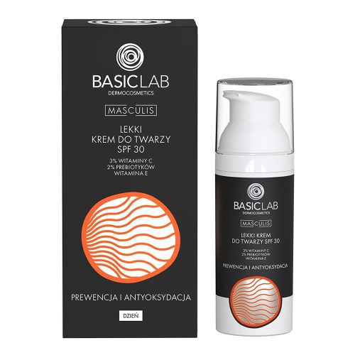 Kremy do twarzy Masculis Lekki krem do twarzy SPF 30,3% witaminy C,2% prebiotyków, witamina E Prewencja i antyoksydacja 50 ml
