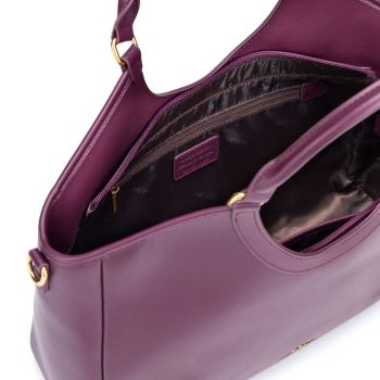 TRAVEL Shopperka ze skóry z regulowanym paskiem Śliwkowa Śliwkowy