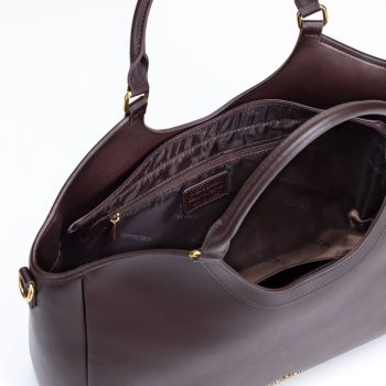 TRAVEL Shopperka ze skóry z regulowanym paskiem Ciemny brąz Ciemny Brąz