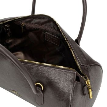 TRAVEL Skórzana torebka typu bowling Ciemny brąz Ciemny Brąz