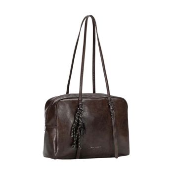 TRAVEL Duża shopperka damska z ozdobną zawieszką Ciemny brąz Ciemny Brąz