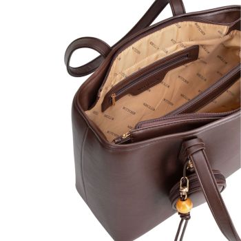TRAVEL Shopperka damska z odpinaną saszetką i chwostem Ciemny Brąz Ciemny Brąz